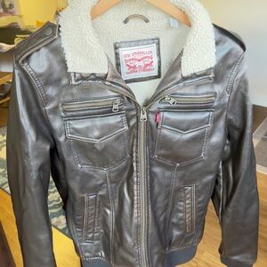 Levi’s Faux Leather Sherpa Lined Bomber Jacket - Brown